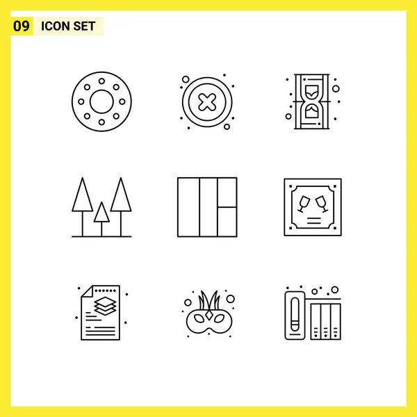 Set Commercial Outlines Pack Envelope Wireframe Hourglass Grid Nature Editable — Stock Vector