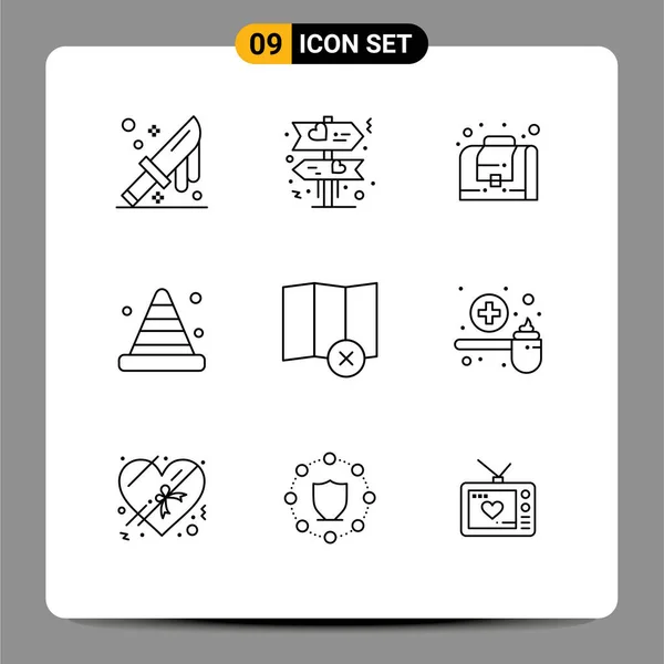 Stock Vector Icon Pack Mit Linienzeichen Und Symbolen Für Karte — Stockvektor