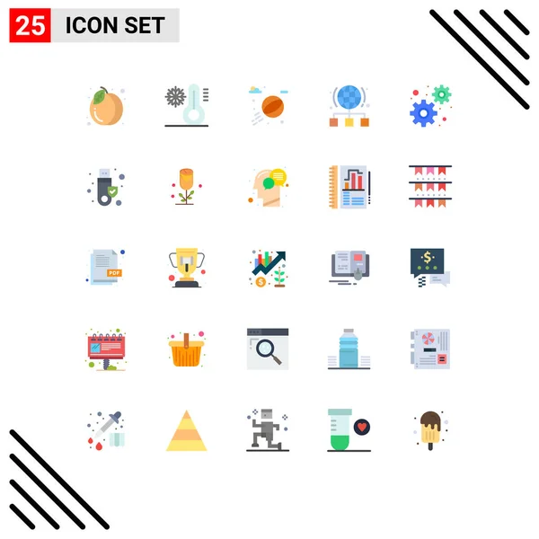 Flat Color Pack Universal Symbols Gears Server Beach Ball Network — 스톡 벡터