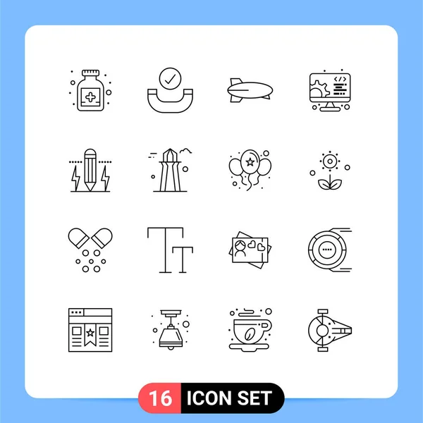 Outline Pack Universal Symbols Bolt Drawing Transportation Pencil Setting Editable — Stock Vector