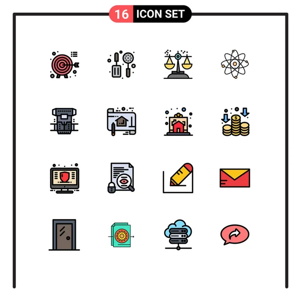 Flat Color Filled Line Pack Universal Symbols Chamber Laboratory Conclusion — 스톡 벡터