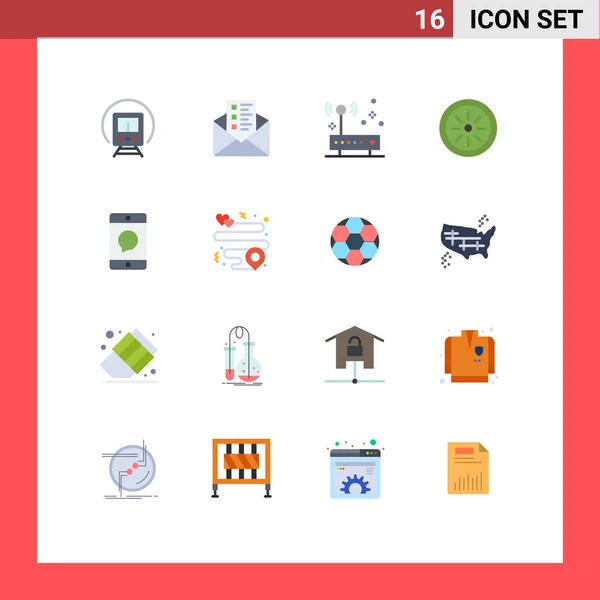 16フラット色のグループメッセージ ハードウェア 携帯電話 果物のための記号と記号クリエイティブベクトルデザイン要素の編集可能なパック — ストックベクタ