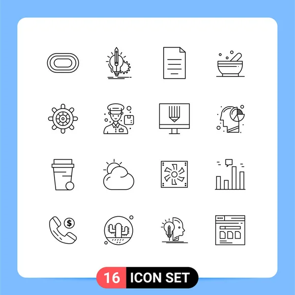 Set Modern Icons Symbols Signs Boat Soup Lightbulb Bowl Finance — Stock Vector