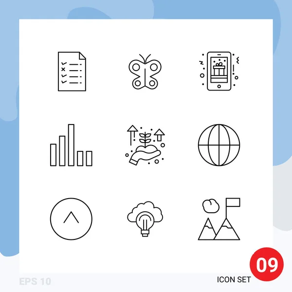 Set Vector Outlines Grid Hand Business Startup Gift Signal Connection — Vector de stock