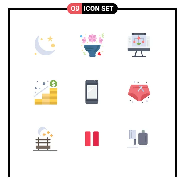 Set Modern Icons Sysymbols Signs Money Increase Roses Growth Server — Vector de stock