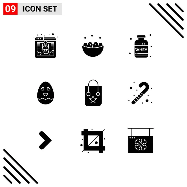 Set Modern Icons Symbols Signs Bag Easter Nest Happy Whey — Stock Vector