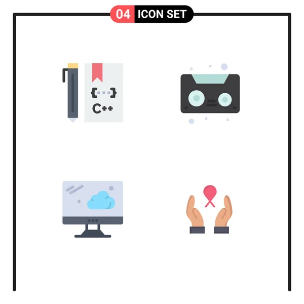 Flat Icon Pack Universal Symbols Monitor Develop Cassette Care Editable — Stock Vector