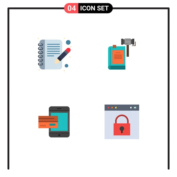 Pictogram Set Simple Flat Icons Book Legal Law Court Bank — Stock Vector