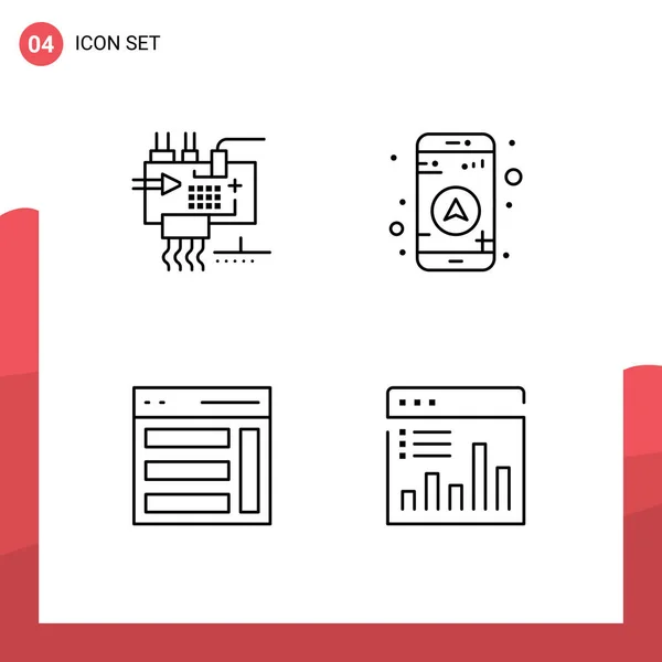 Conjunto Moderno Cores Planas Filledline Pictograph Montagem Interface Engenharia Mapa —  Vetores de Stock