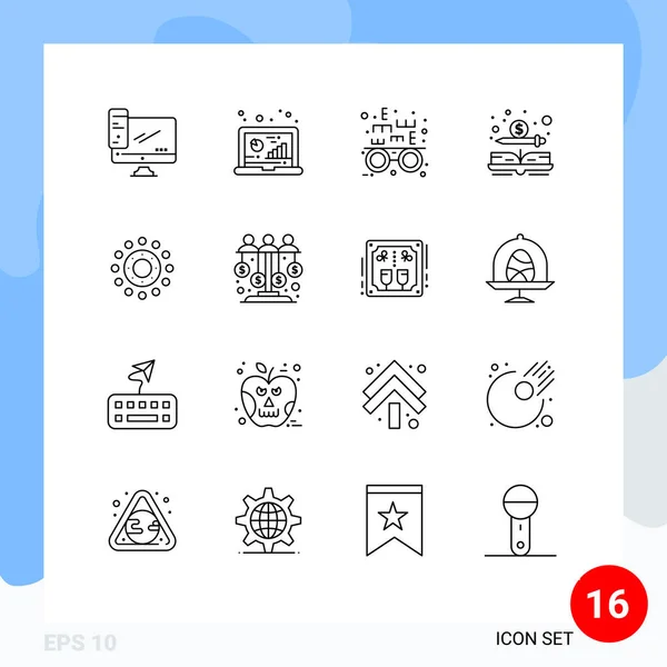 Set Modern Icons Sysymbols Signs Flower Dollar Data Cash Optical — Archivo Imágenes Vectoriales