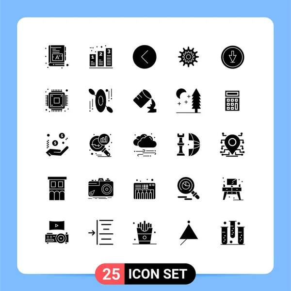 Modern Set Solid Glyphs Symbols Production Cog Phases Settings Multimedia — Stock Vector