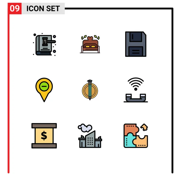 Mobile Interface Filledline Flat Color Zestaw Piktogramów Szpilki Mapy Ślubu — Wektor stockowy