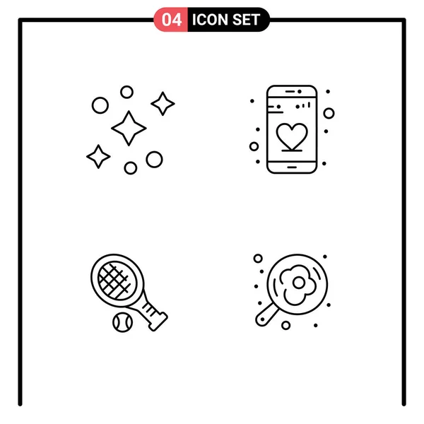 Mobile Interface Line Set Pictograms Galaxy Sport App Ball Cooking — Vector de stock