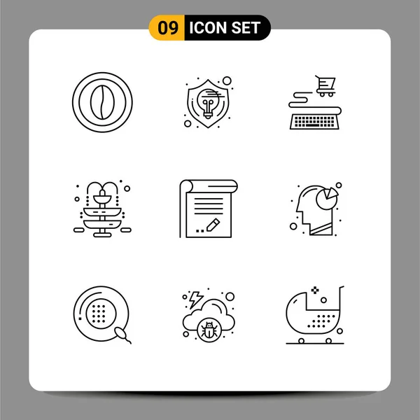 Vector Icon Pack Line Signs Symbols Education Park Shield Water — 스톡 벡터