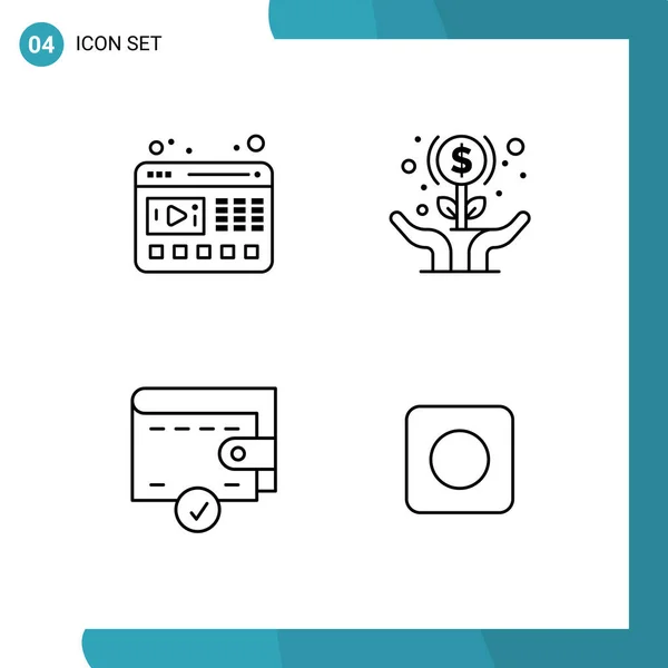 4つのモダンなUiアイコンのセットプレーヤー 完全な ウェブサイト 財布のための記号編集可能なベクトルデザイン要素 — ストックベクタ
