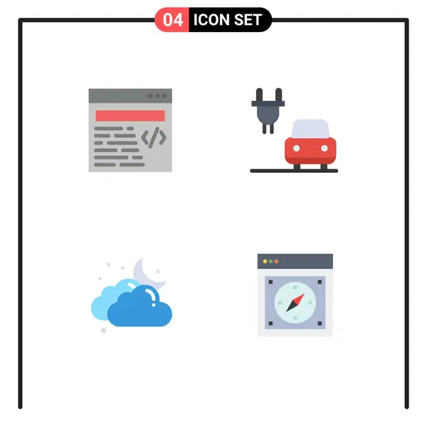 Set Vector Flat Icons Grid Web Weather Car Cloud Compass — Archivo Imágenes Vectoriales
