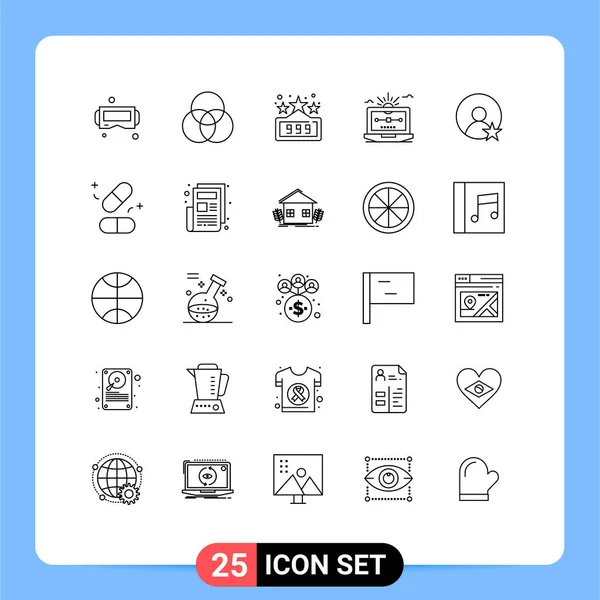 25现代标志的用户界面行包和概况 趣味性 矢量可编辑设计元素的符号 — 图库矢量图片