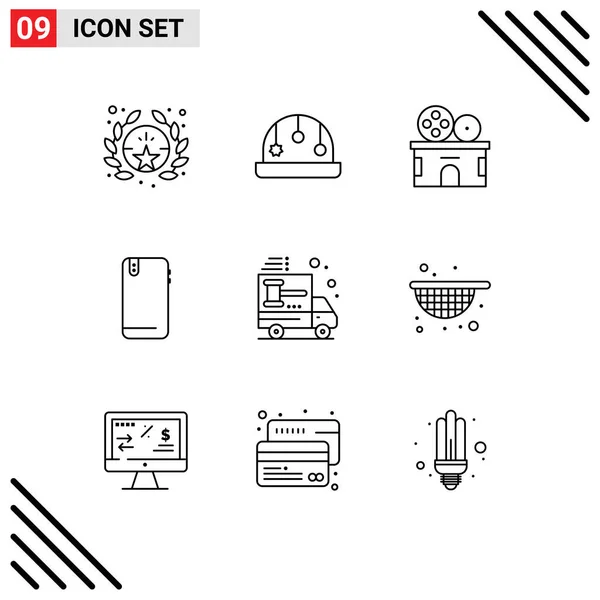 User Interface Pack Basic Outlines Buy Truck Theater Back Mobile — Stock Vector