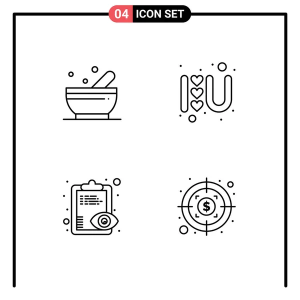 Set Icone Moderne Simboli Segni Ciotola Vista Cuore Segno Amore — Vettoriale Stock