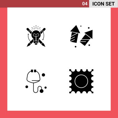 4 Basit Katı Katı Yeni Yıl, Odaklanma, Krakerler, Tıbbi Düzenlenebilir Vektör Tasarım Elemanlarından oluşan Düzenlenebilir Vektör Satırı Paketi