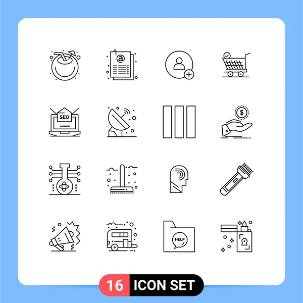 Pictogram Set Simple Outlines Setting Seo Add Cart Retail Editable — Stockový vektor