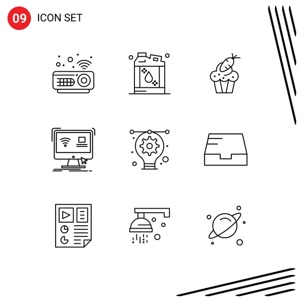 Universal Icon Symbols Group Modern Outlines Artwork Remote Cup Monitor — Stock Vector