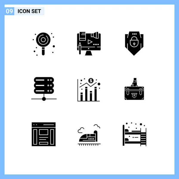 Editable Vector Line Pack Simple Solid Glyphs Chart Server Law — Vettoriale Stock