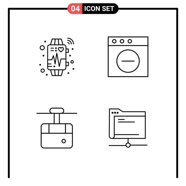 Conjunto Icones Modernos Símbolos Sinais Para Dispositivo Esqui Batimento Cardíaco —  Vetores de Stock