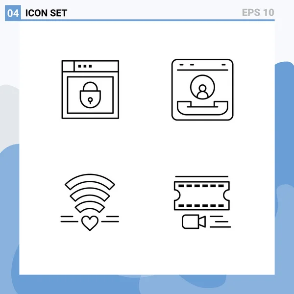 Mobile Interface Line Set Pictograms Internet Wifi Web Security Communication — Vector de stock