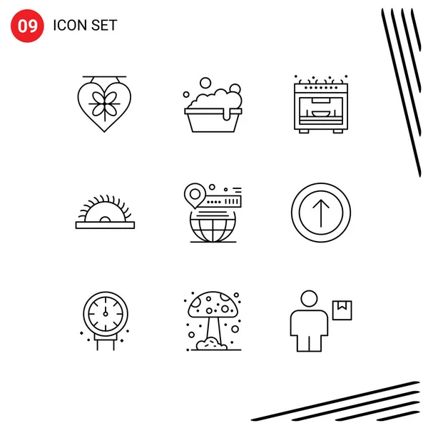 Pictogram Set Simple Outlines Globe Pin Microwave Map Tool Editable — Stock Vector