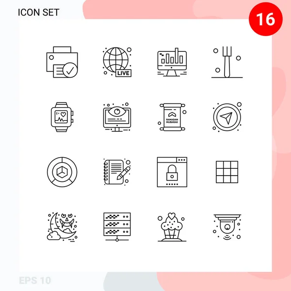 Set Vector Outlines Grid Handwatch Kitchen World Wide Fork Graph — Vector de stock