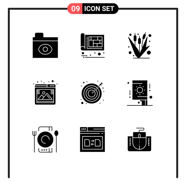 Mobile Interface Solid Gyph Set Pictograms Arrow Seo Corn Photo — Archivo Imágenes Vectoriales