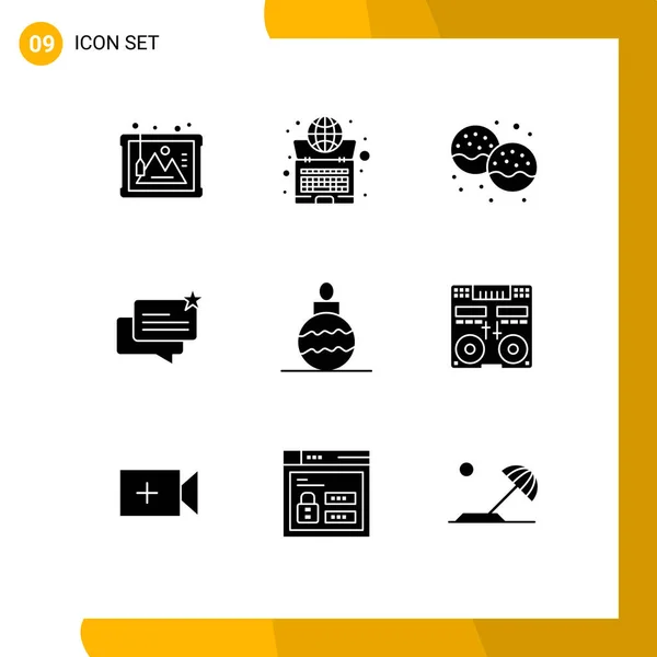 Mobile Interface Solid Glyph Set Pictograms Shop Ecommerce Laptop Chat — Stock Vector