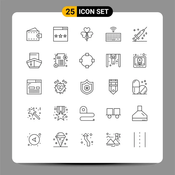 Set Icone Moderne Simboli Segni Tipo Tastiera Ricerca Hardware Fiore — Vettoriale Stock