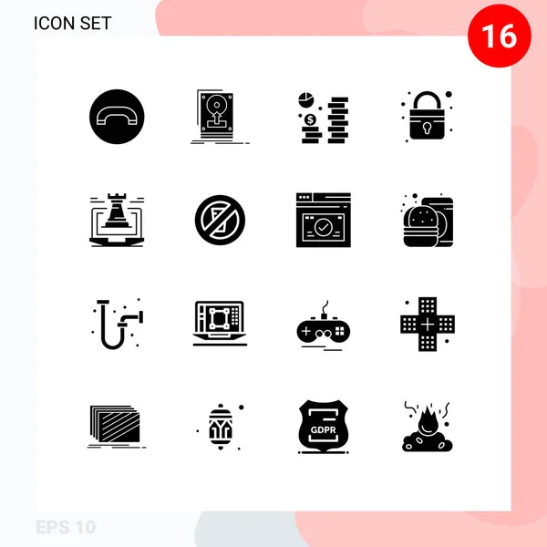 Thematic Vector Solid Glyphs Editable Symbols Tower Secure Coin Lock — 스톡 벡터