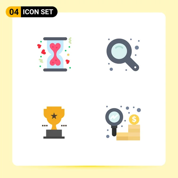 Flat Icon Pack Universal Symbols Charity Trophy Hourglass Zoom Interface — Stock Vector