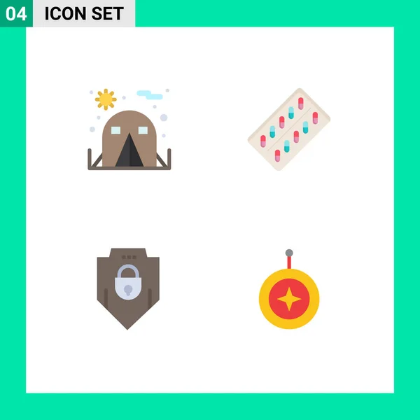 Flat Icon Pack Universal Symbols Camping Password Medicine Tablet Web — Stock Vector