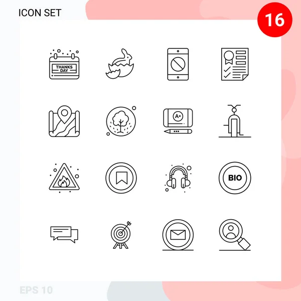 Symboles Icône Universelle Groupe Contours Modernes Ruban Page Téléphone Portable — Image vectorielle