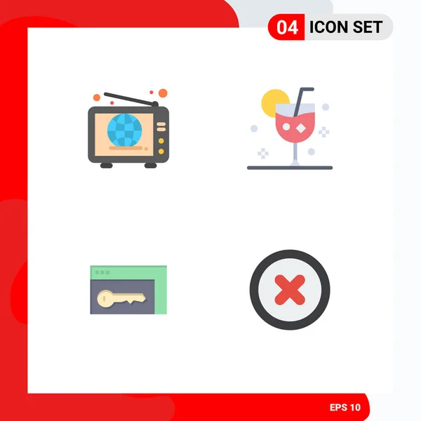 Modern Set Flat Icons Pictograph Web Browser News Drink Key — Stock Vector
