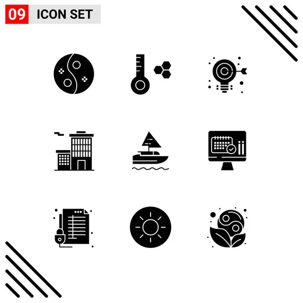 Creative Icons Modern Signs Symbols Indian Boat Bulb Corporation Building — Stock Vector