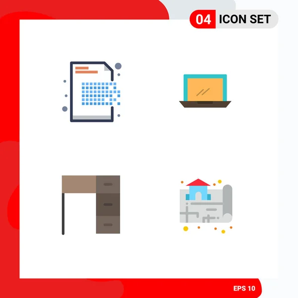 Conjunto Moderno Iconos Planos Gráficos Cifrado Escritorio Muebles Editable Vector — Vector de stock