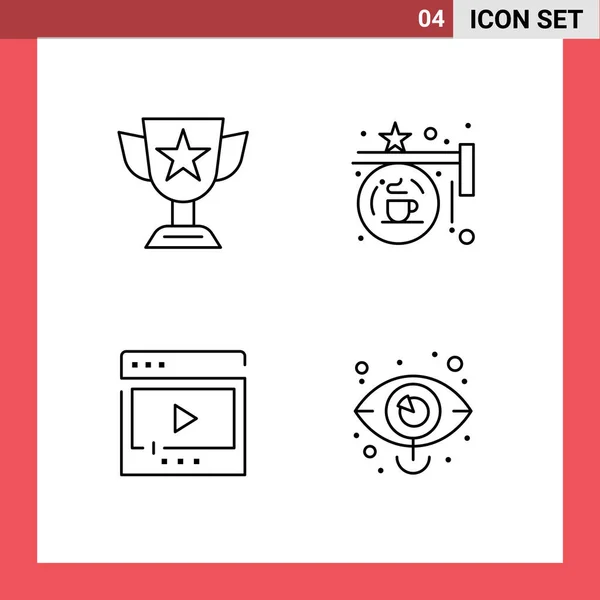 Modern Set Filledline Flat Colors Pictograph Achievement Sign Prize Coffee — Vector de stock