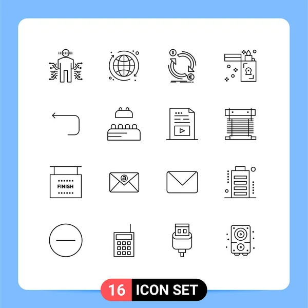 Pictogramme Ensemble Contours Simples Flèche Briquet Échange Flamme Convertir Éléments — Image vectorielle