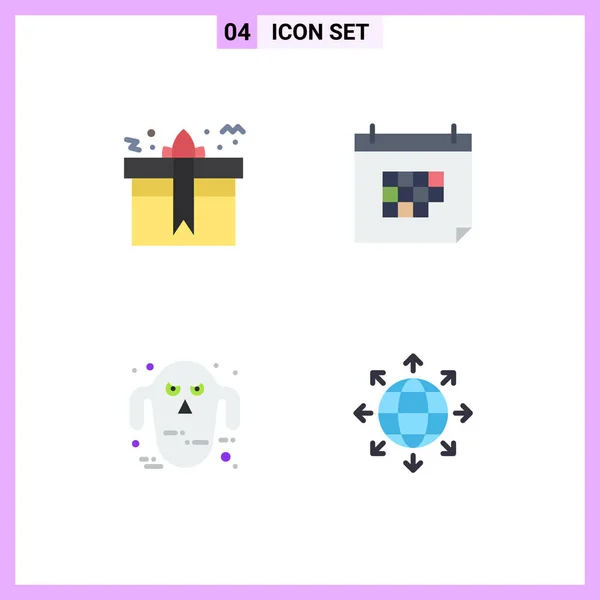 Set Commercial Flat Icons Pack Gift Event Present Calendar Ghoul — Vector de stock