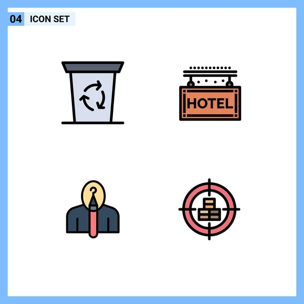 Set Commercial Filledline Flat Colors Pack Recycling Were Author Hotel — Archivo Imágenes Vectoriales