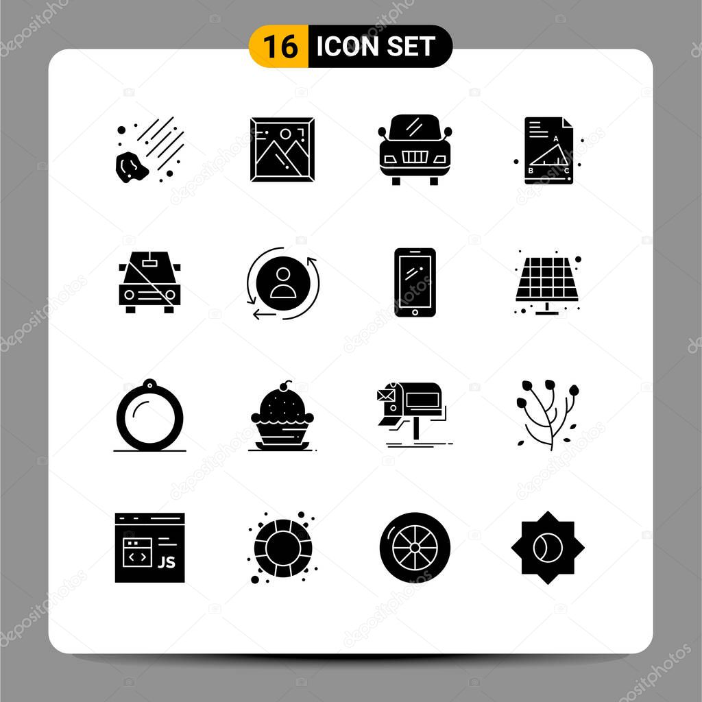 Mobile Interface Solid Glyph Set of 16 Pictograms of marketing, slash, back to school, off, disabled Editable Vector Design Elements