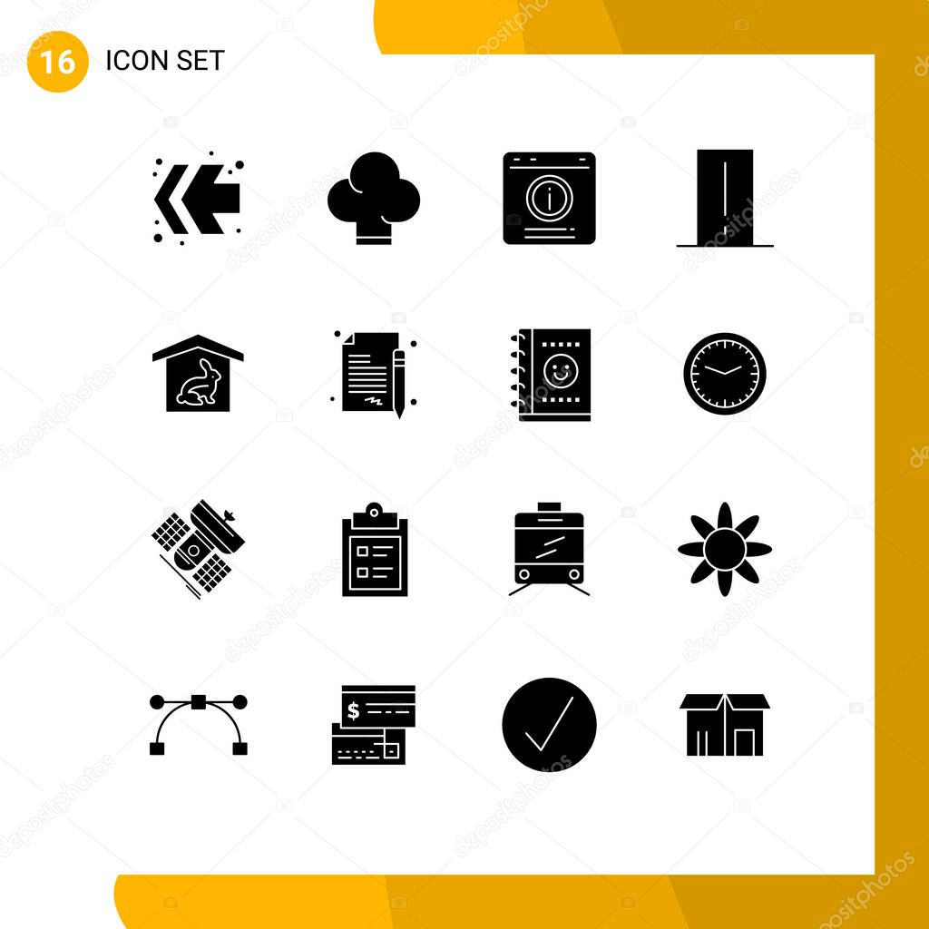 Solid Glyph Pack of 16 Universal Symbols of robbit, light mete, chat alert, gadget, device Editable Vector Design Elements