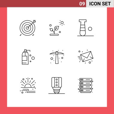 Çapa, ürün, güneş, deterjan, spor Düzenlenebilir Vektör Tasarım Elementleri için 9 Modern Kullanım Simgesi Simgesi seti