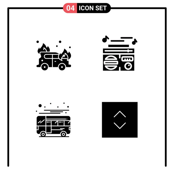 Kumpulan Solid Glyphs Kreatif Mobil Pelatih Radio Audio Transport Elemen - Stok Vektor