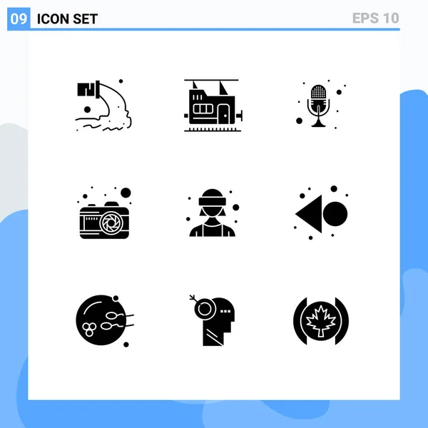 Mobile Interface Solid Glyph Set Pictograms Female Avatar Picture Mic — Stockový vektor